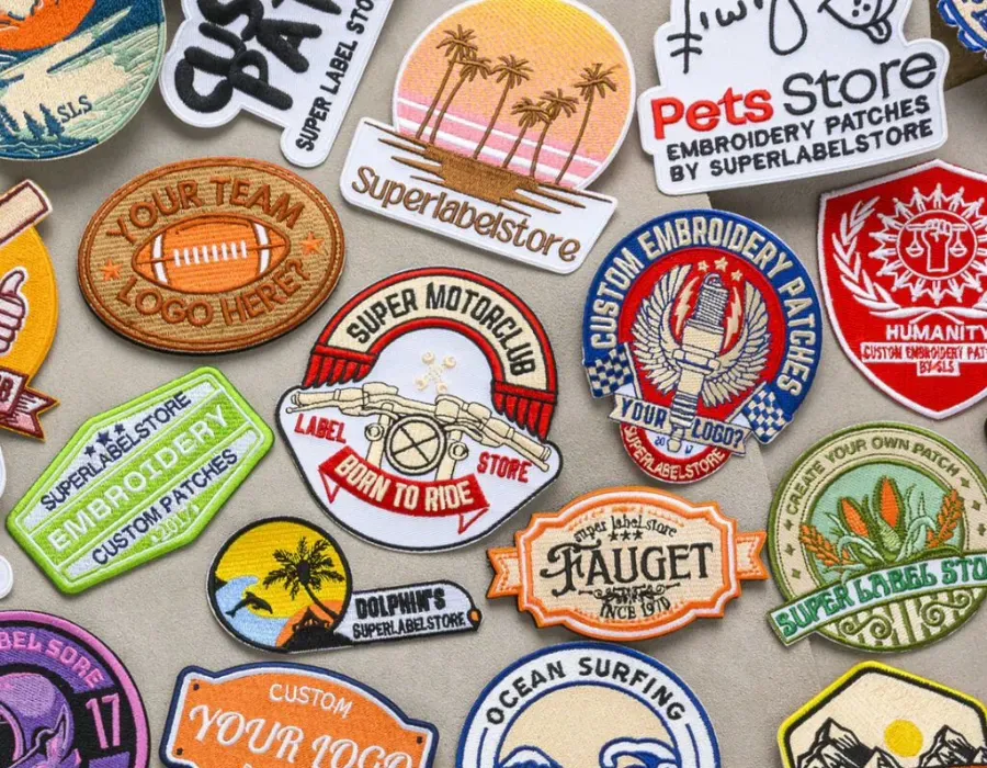 Custom embroidered patches for sportswear brands with die-cut shapes and detailed stitching
