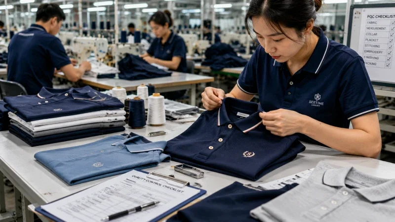Custom polo shirt fabric quality inspection for embroidery production