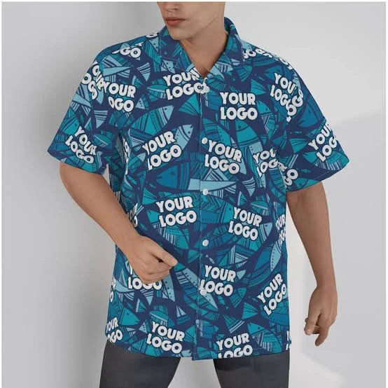 Custom branded Hawaiian shirt with embroidered logo on chest