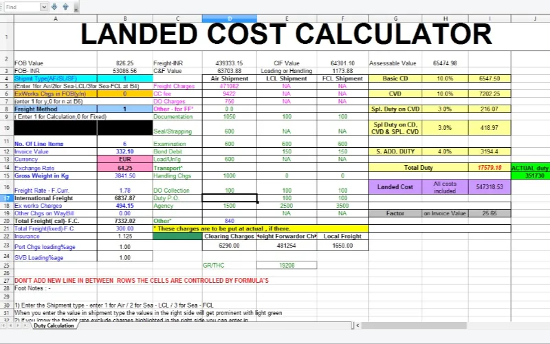 Apparel Landed Cost Worksheet