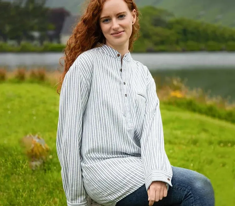 Band-collar grandad shirt with no fold-down collar