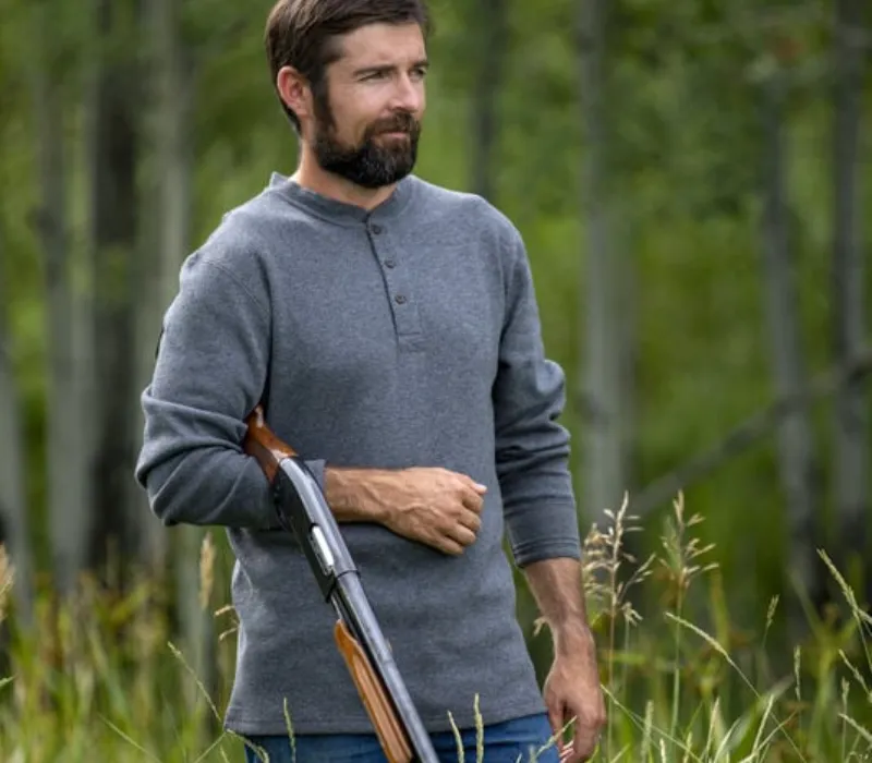 Henley shirt with a short button placket on a round neckline