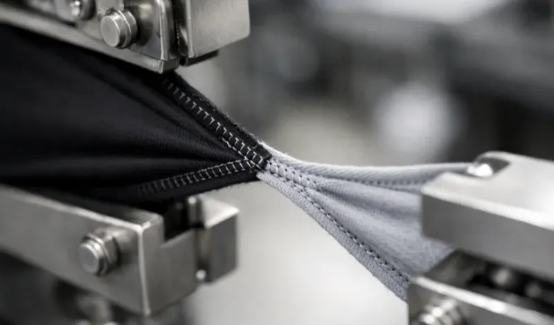 Seam tensile testing on the Instron 3400 in the QC lab