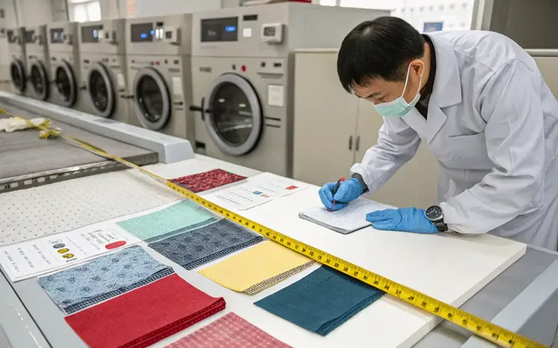 Lead Technician David tests every fabric roll in our China lab before bulk cutting.