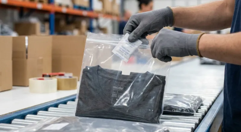 Packing modal garments with silica desiccant packs to prevent sea damp mold.