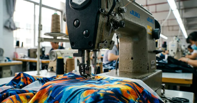 Sewing high-performance sportswear with a Juki 1541 machine on the production floor