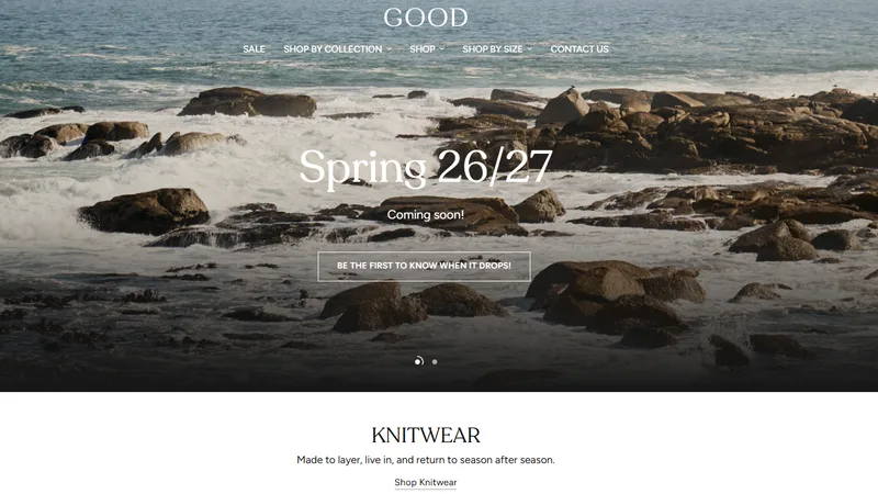 Good Clothing Company homepage — sustainable USA cut-and-sew