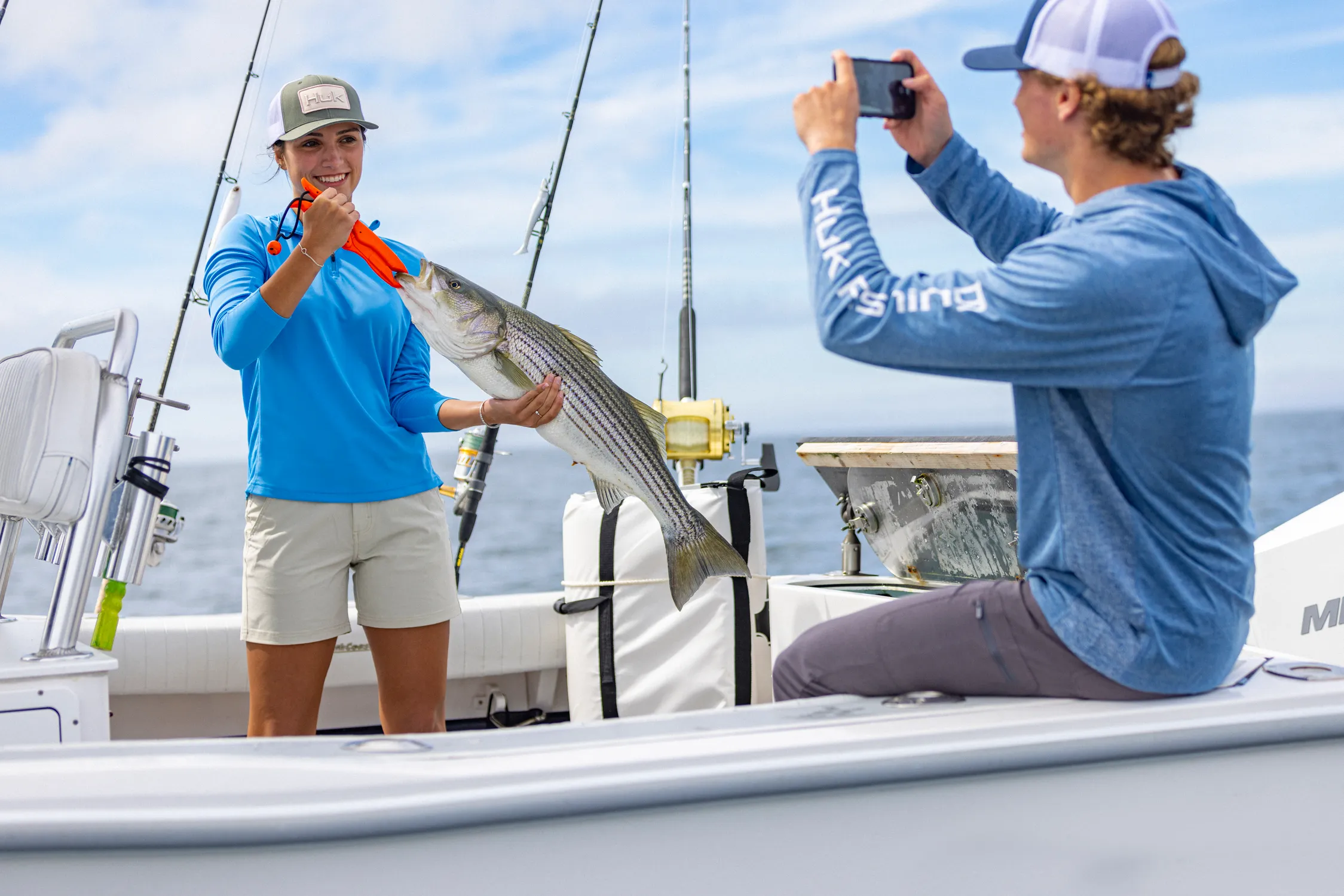 Fishing apparel in action on the water