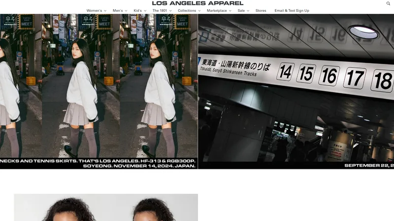 Los Angeles Apparel homepage — vertically integrated LA cut-and-sew