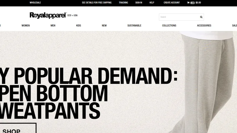 Royal Apparel homepage — USA-made organic basics