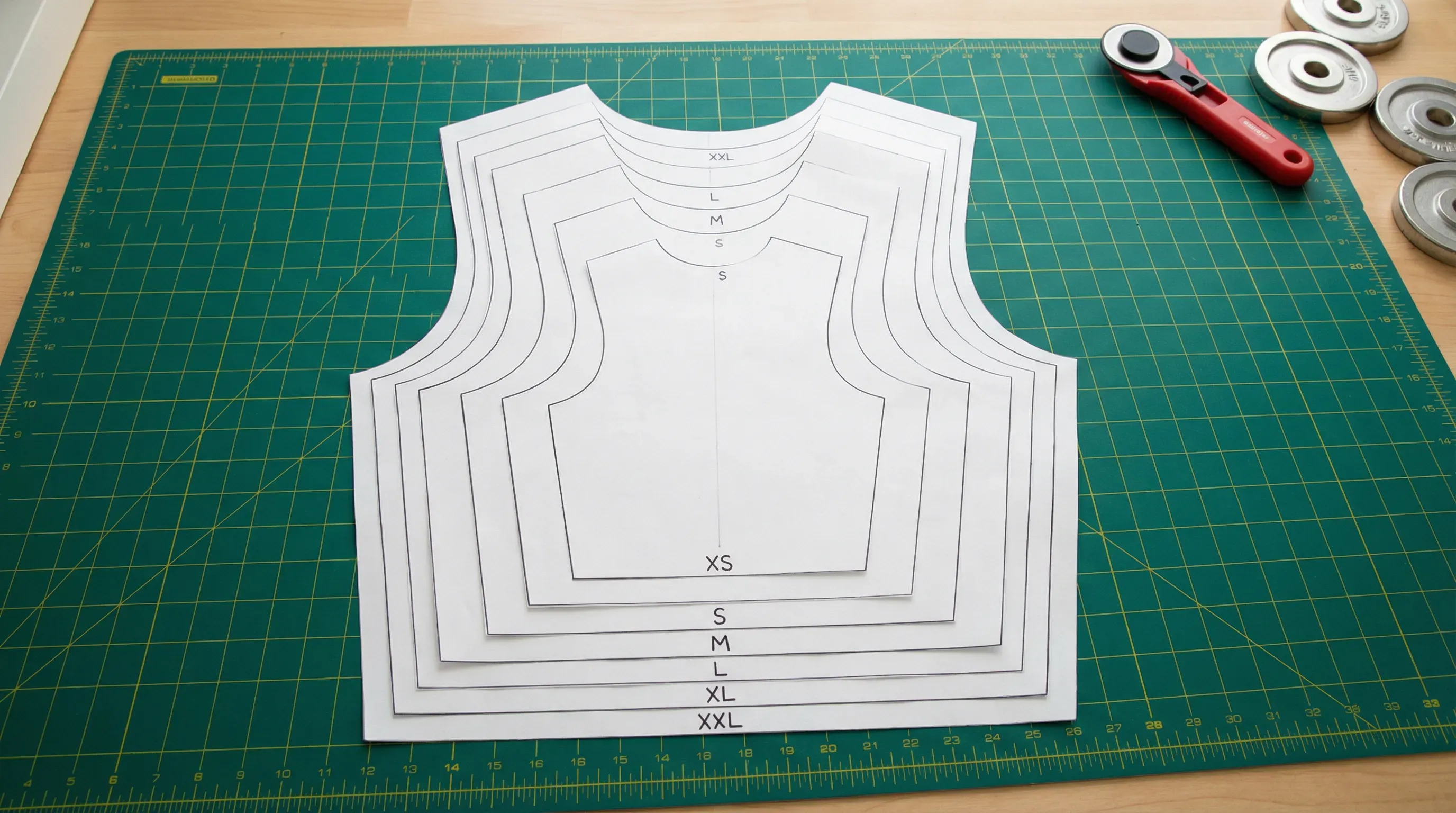 Size grading patterns for boxing apparel from XS to 5XL