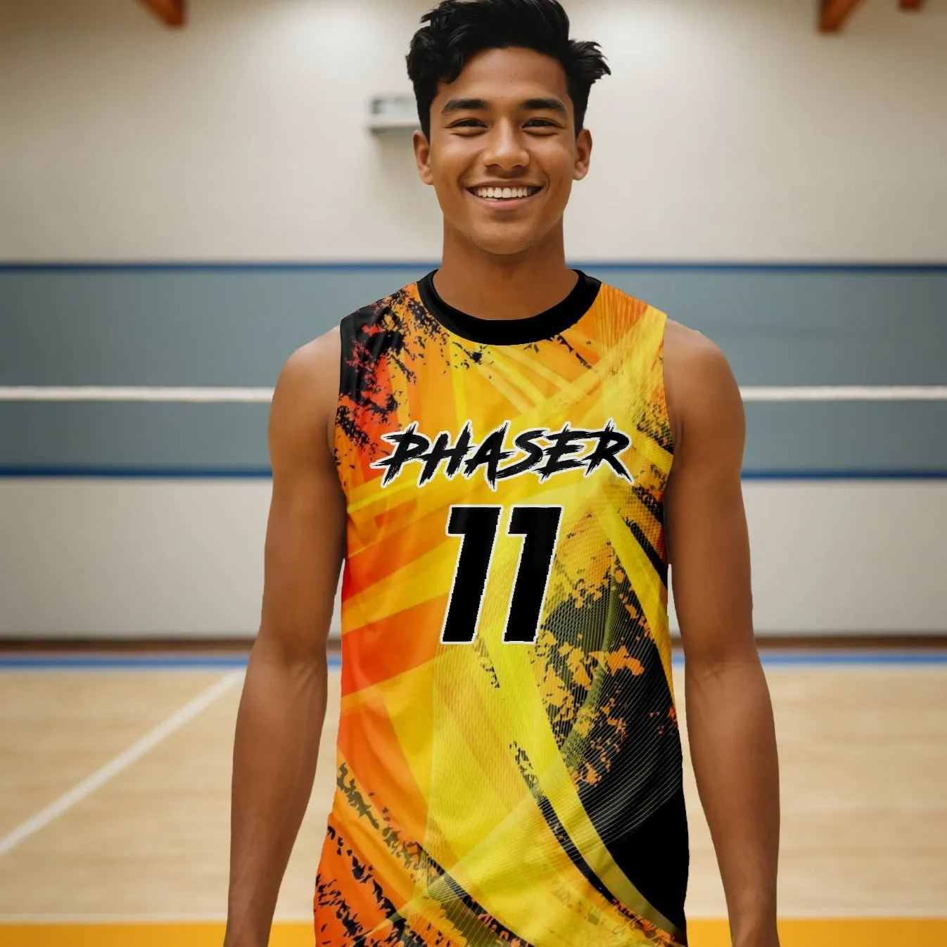 Custom sublimated volleyball jerseys — team set with coordinated design showing front and back