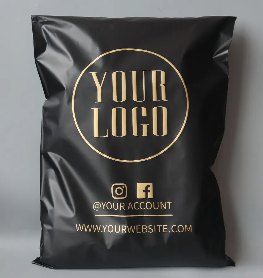 Custom printed poly bags with brand logos for sportswear apparel packaging
