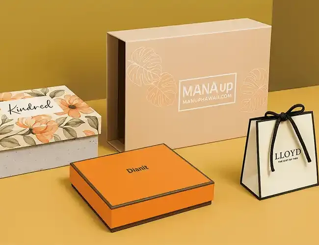Custom rigid gift box with premium decorative paper wrap for luxury apparel packaging