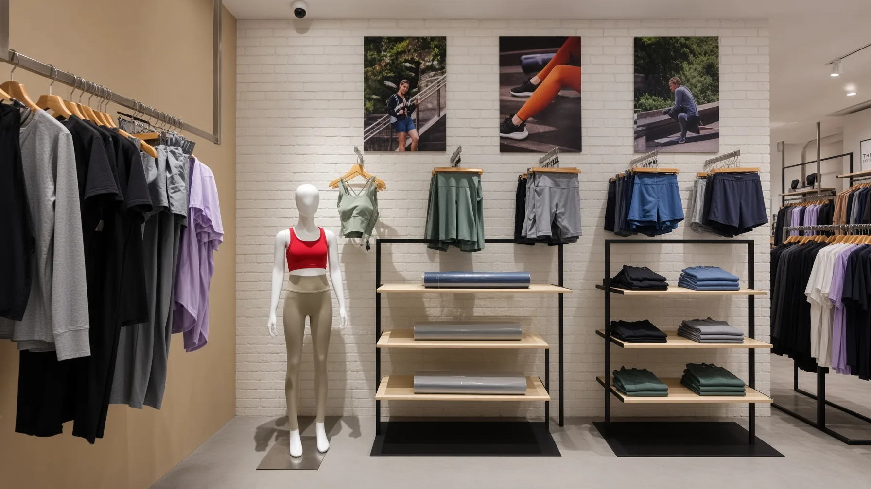Boutique sportswear display in a premium boutique store