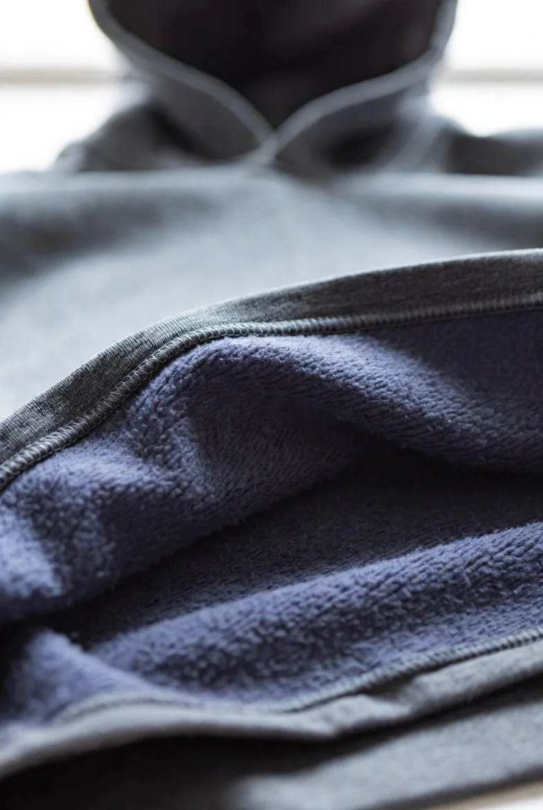 Fleece-backed french terry fabric at 280–360 GSM for premium hoodies and sweatshirts