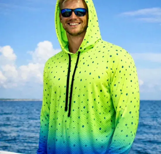 Custom fishing hoodies with UPF sun protection and quick-dry fabric