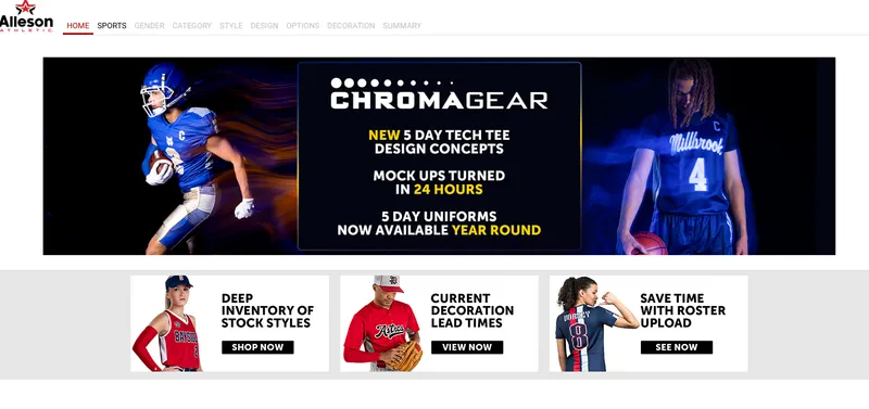 Alleson Athletic homepage — team uniform supplier