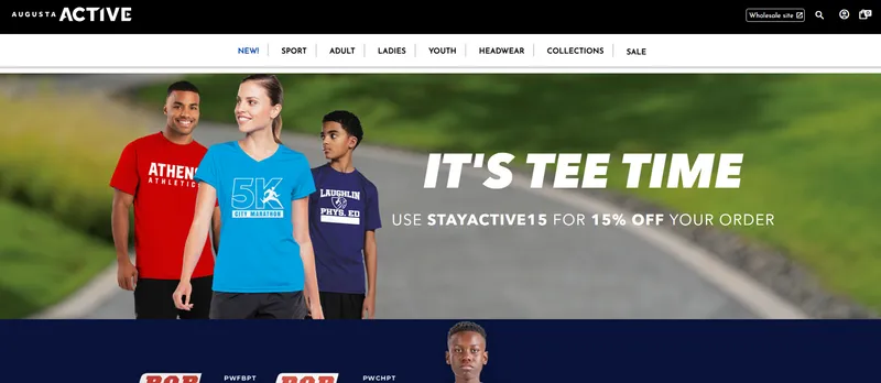 Augusta Sportswear homepage — performance teamwear platform