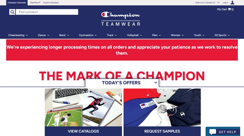 GTM Sportswear (Champion Teamwear) homepage — made in USA teamwear