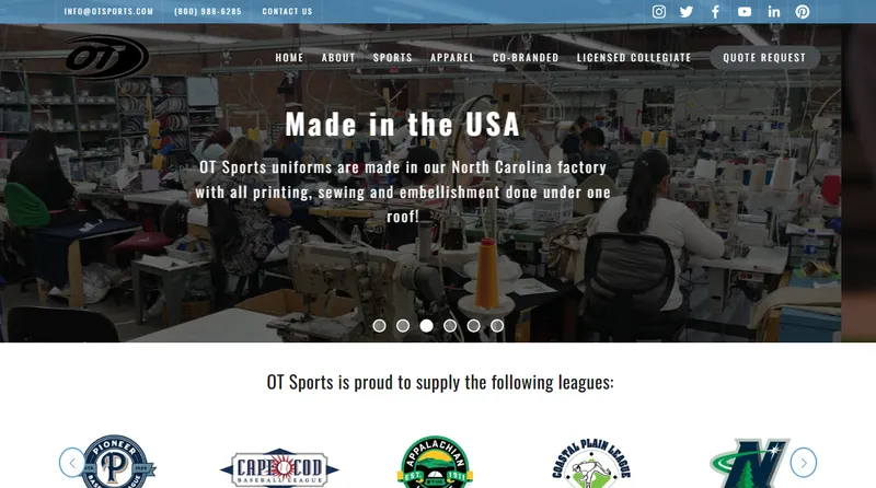 OT Sports homepage — custom sublimated team uniforms
