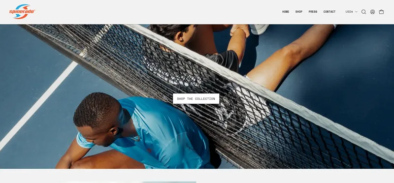 Spinerado homepage — made in USA tennis apparel brand